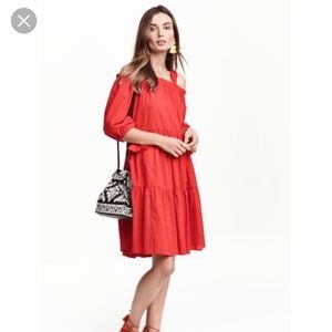 H&M Romantic Orange-Red Dress with Ruched Straps